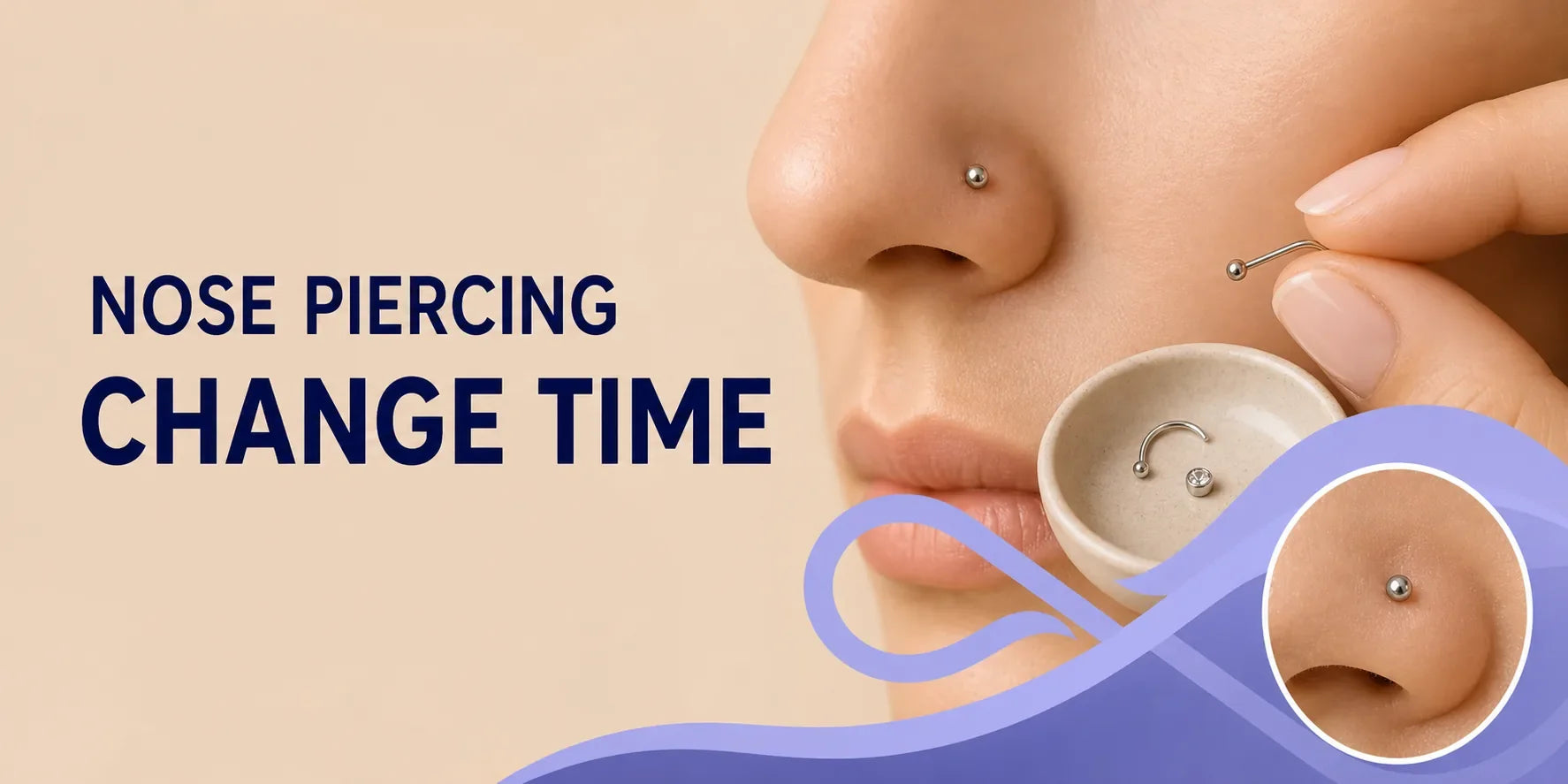 Person changing a nose piercing after it has fully healed