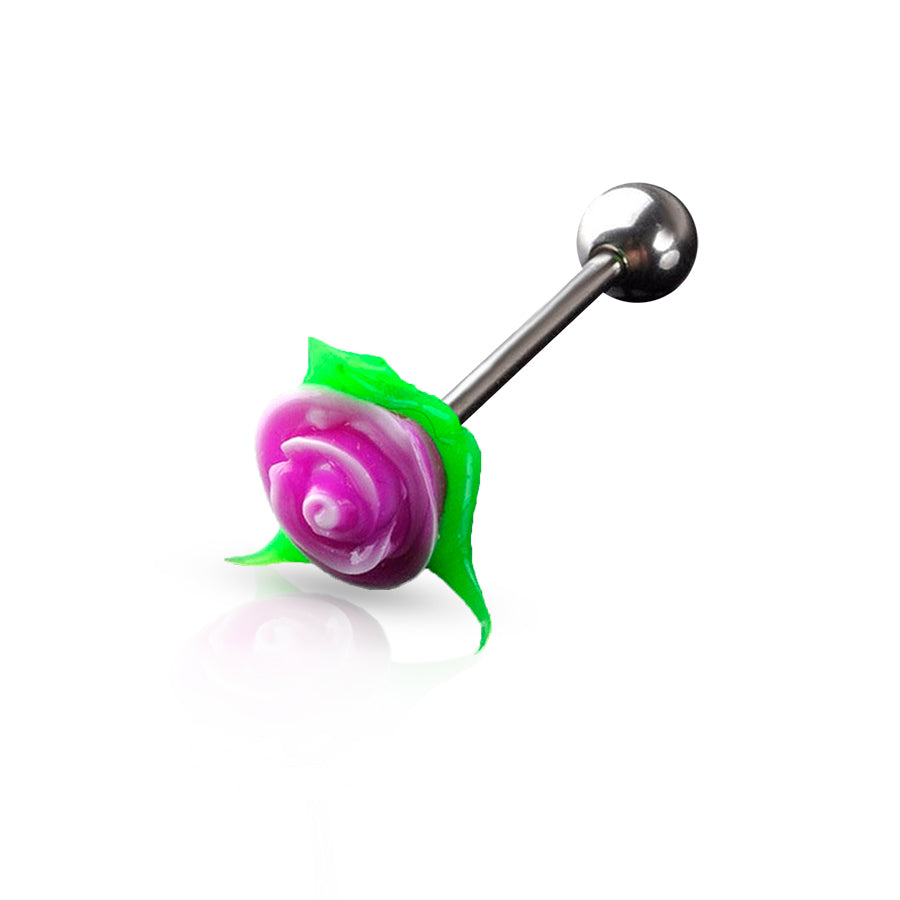 Colorful Flower Tongue Piercing Purple