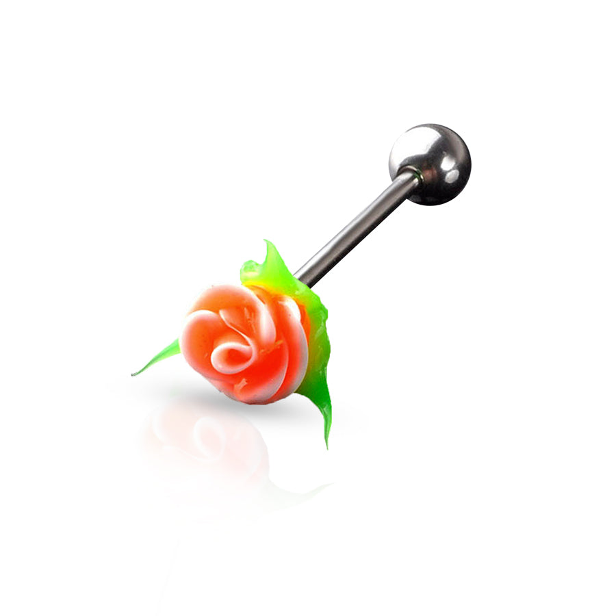 Colorful Flower Tongue Piercing Orange