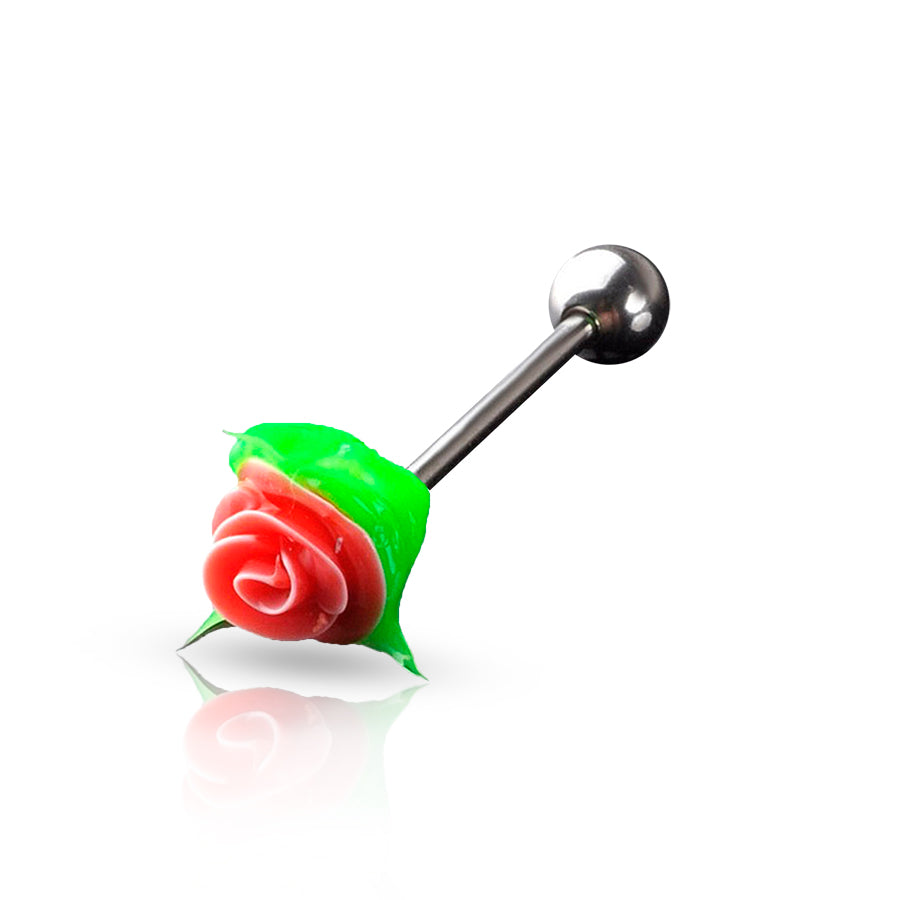 Colorful Flower Tongue Piercing Red