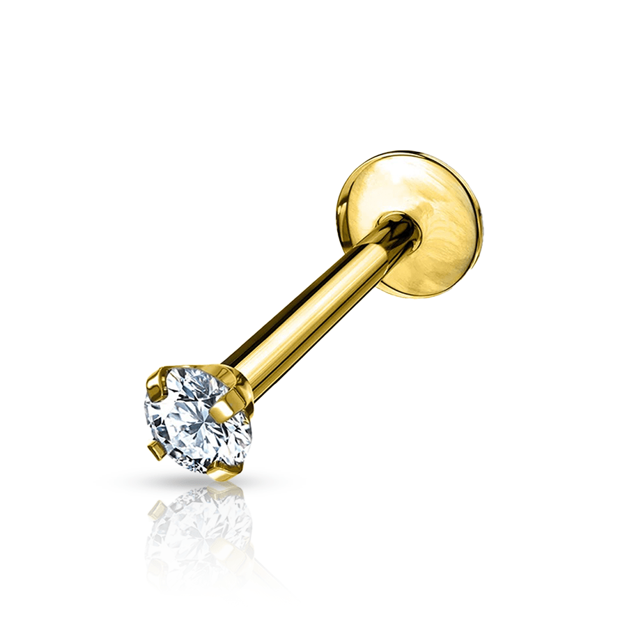 Diamond Labret Piercing Gold and White Stone