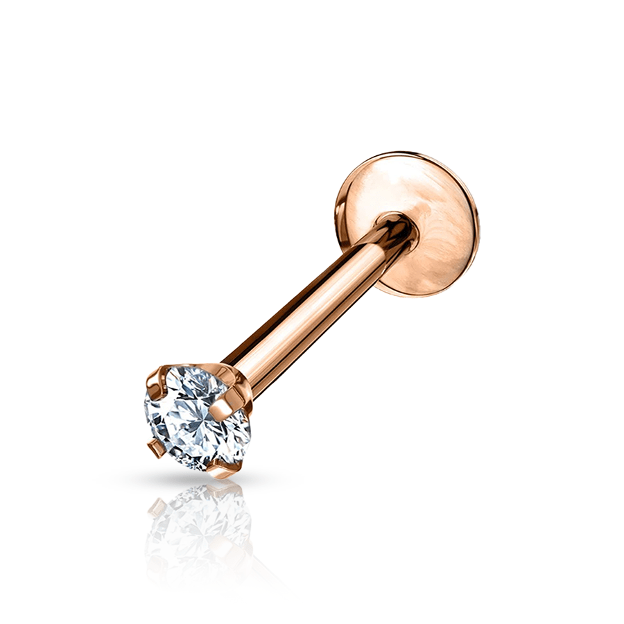 Diamond Labret Piercing Gold Rosé and White Stone
