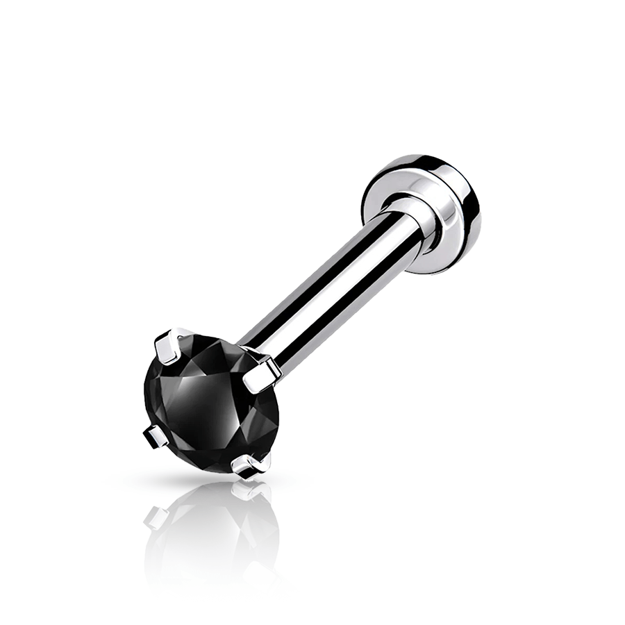 Diamond Labret Piercing Silver and Black Stone