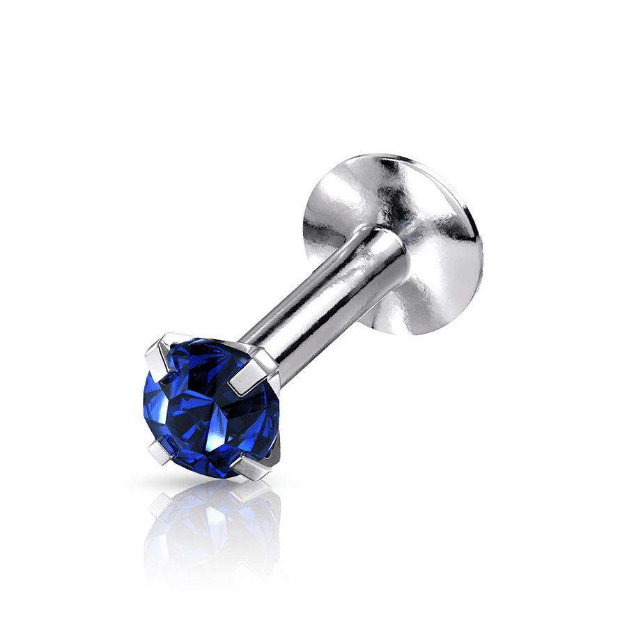 Diamond Labret Piercing Silver and Dark Blue Stone