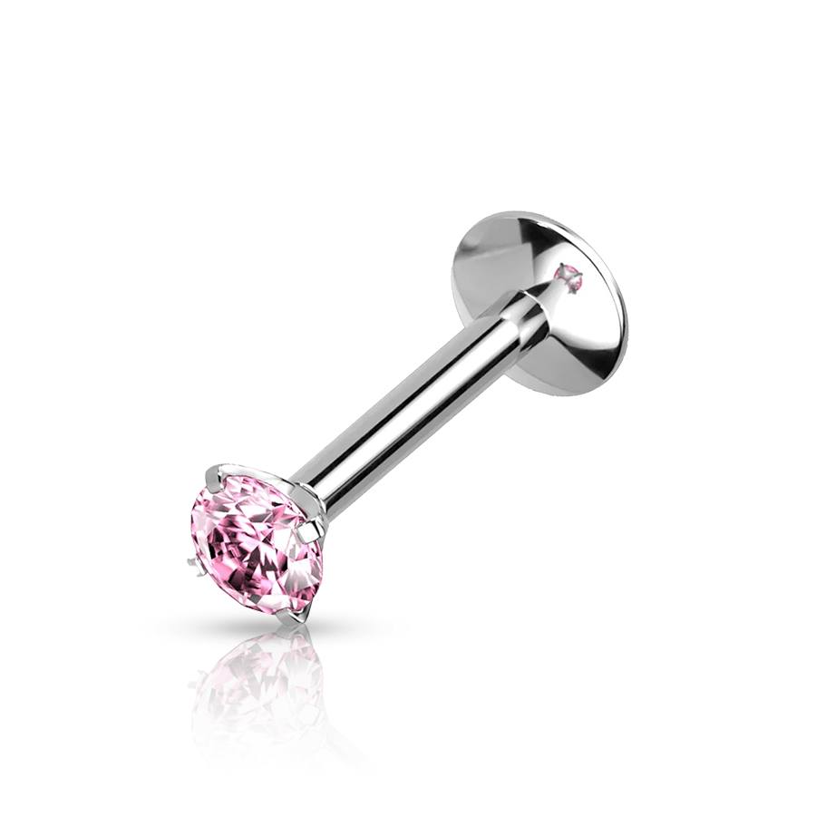 Diamond Labret Piercing Silver and Pink Stone