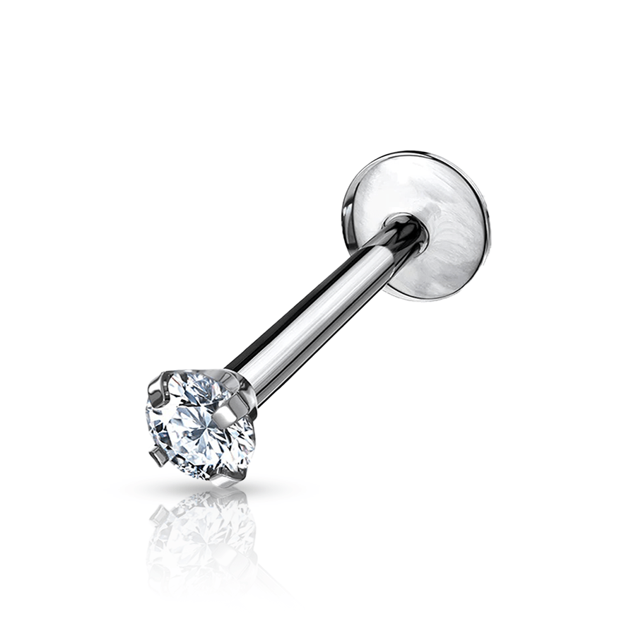 Diamond Labret Piercing Silver and White Stone