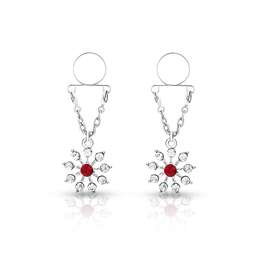 Diamonds Flower Fake Nipple Piercing Red