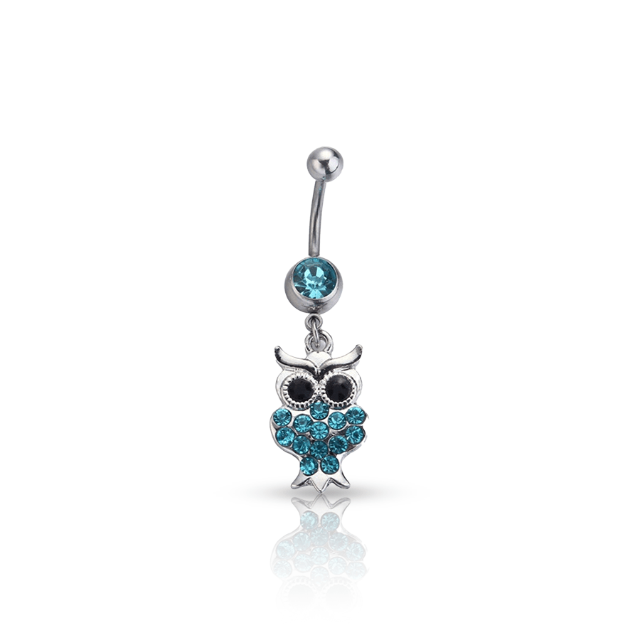 Owl Belly Button Piercing Blue Cyan