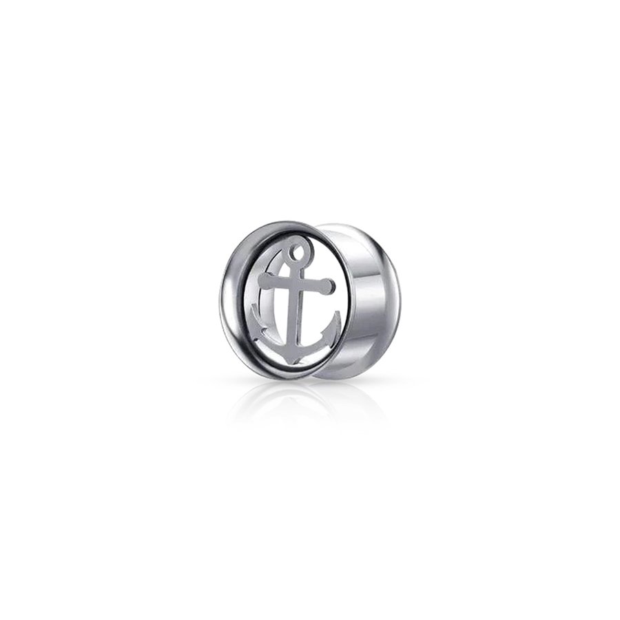 Sea Anchor Ear Plug Silver 18mm