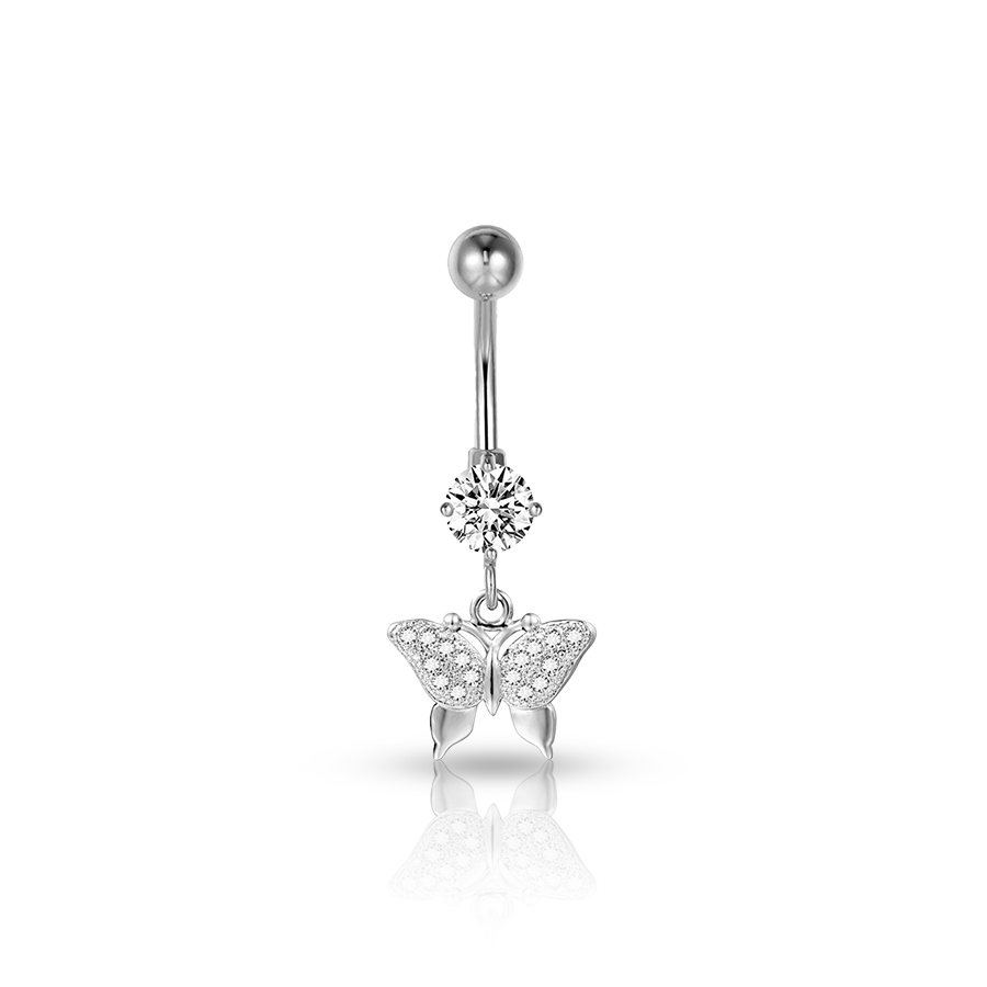 Silver Butterfly Navel Piercing