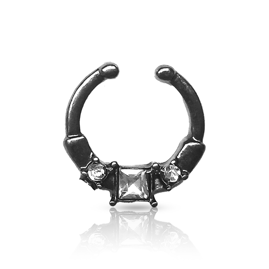 Square Swarovski® Fake Nose Piercing Black