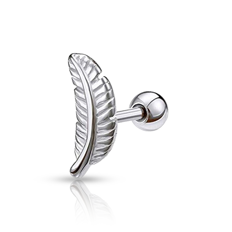 Sliver Feather Tragus Piercing