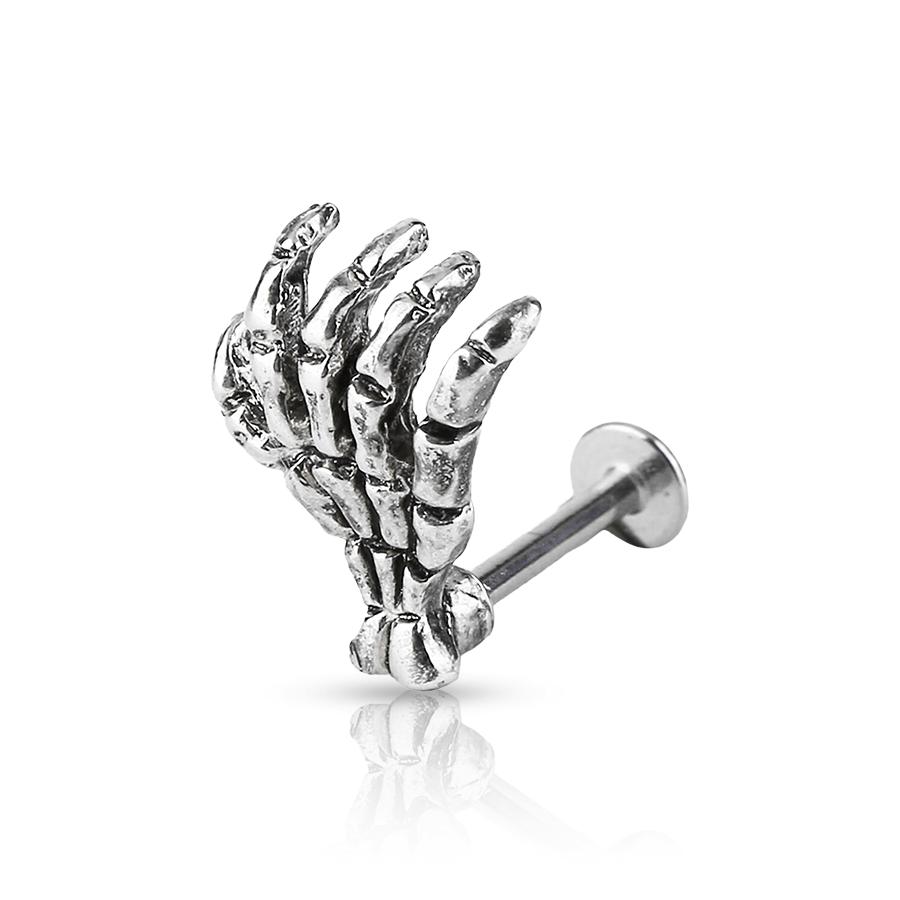 Bone Hand Labret Piercing Silver