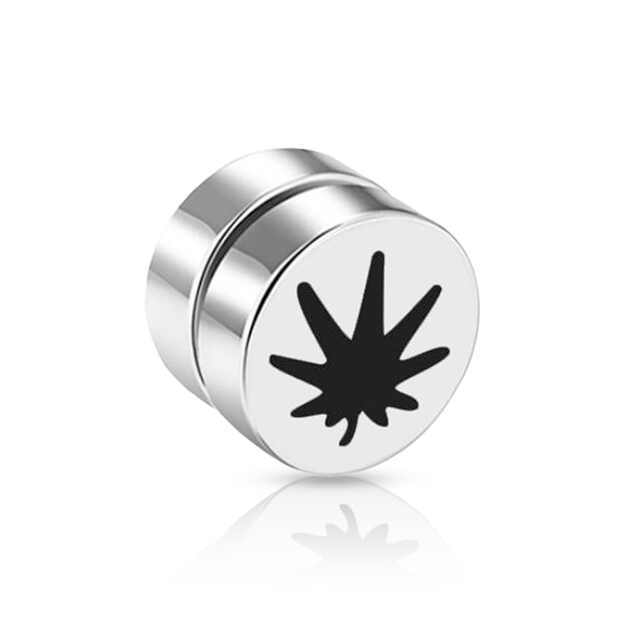 Cannabis Leaf Fake Ear Plug White Unique