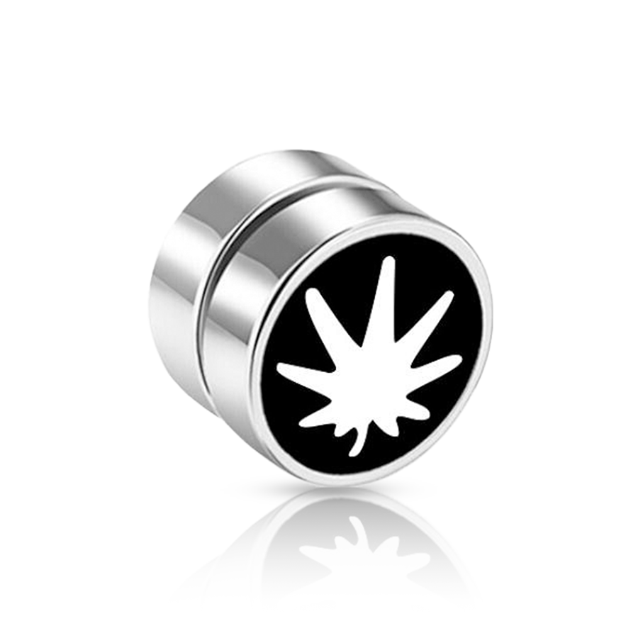 Cannabis Leaf Fake Ear Plug Black Unique