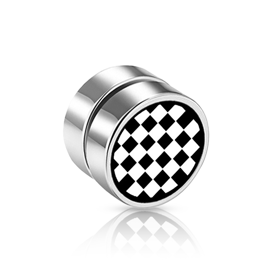 Chessboard Fake Ear Plug White Unique
