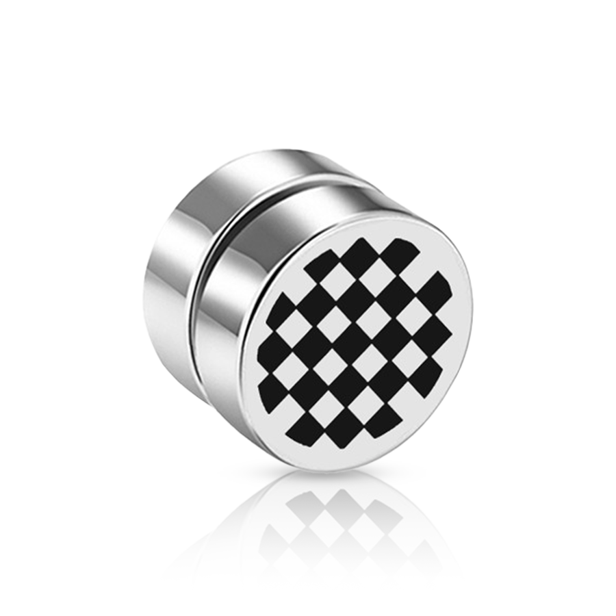 Chessboard Fake Ear Plug Black Unique