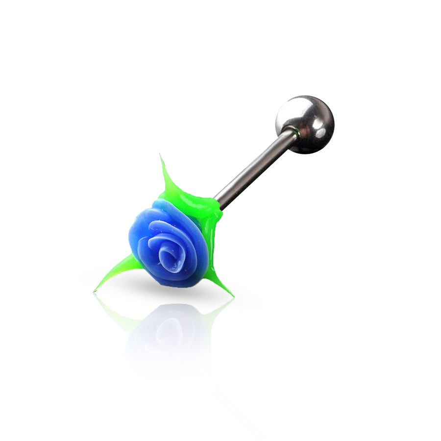 Colorful Flower Tongue Piercing Blue