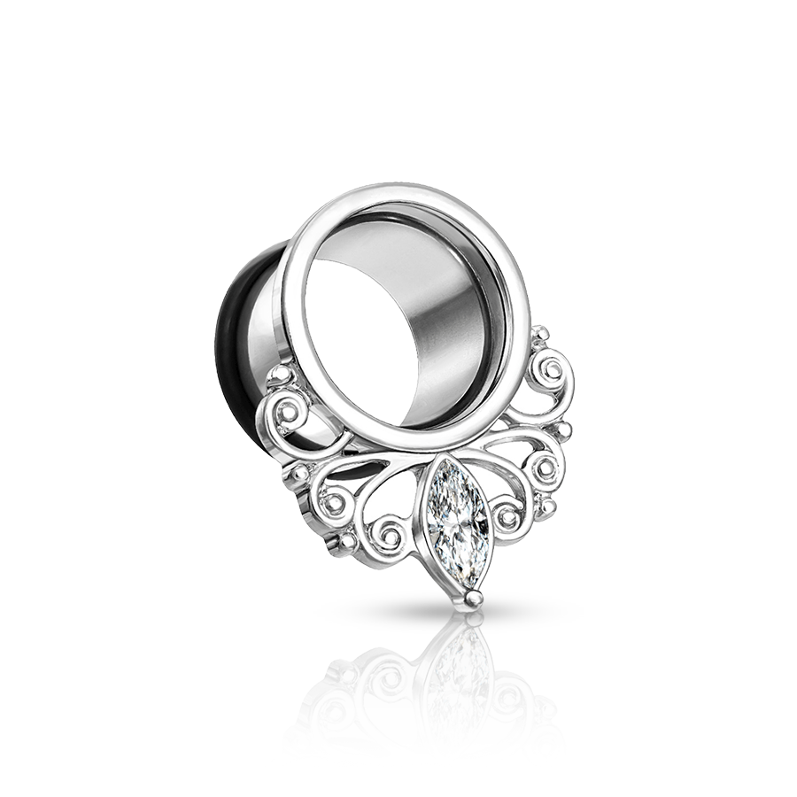 Diamond Ear Plug Silver 16mm