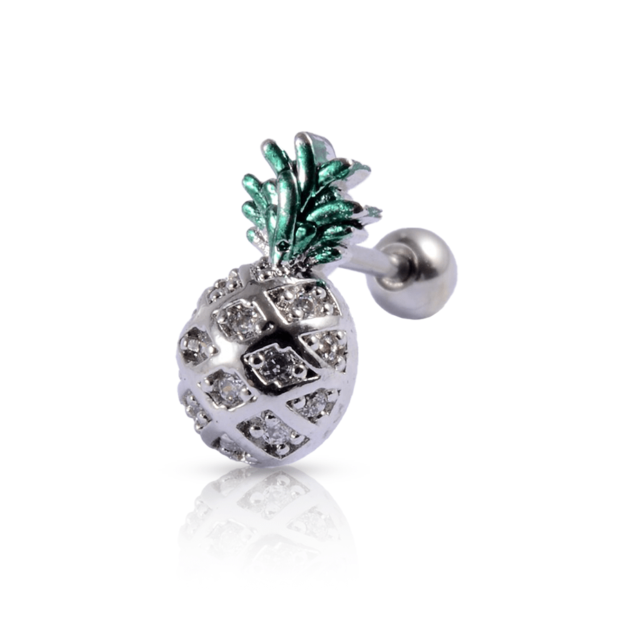 Diamond Pineapple Lobe Piercing Silver