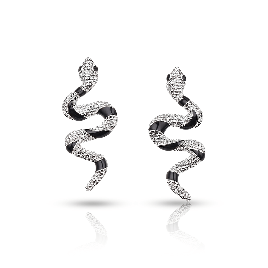 Diamond Snake Lobe Piercing Silver