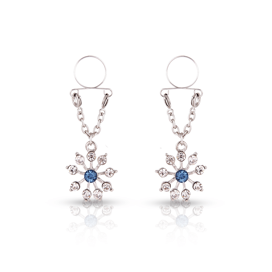Diamonds Flower Fake Nipple Piercing Blue