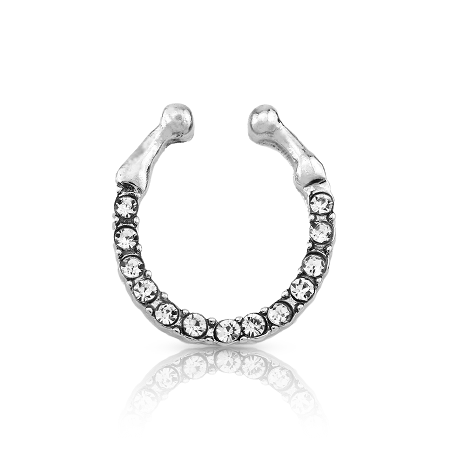 Fake Nose Piercing with Diamonds Silver