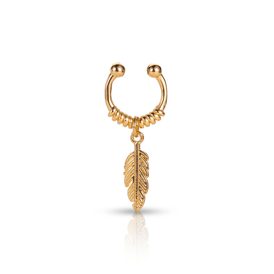 Feather Fake Ear Piercing Gold