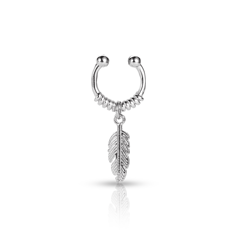 Feather Fake Ear Piercing Silver