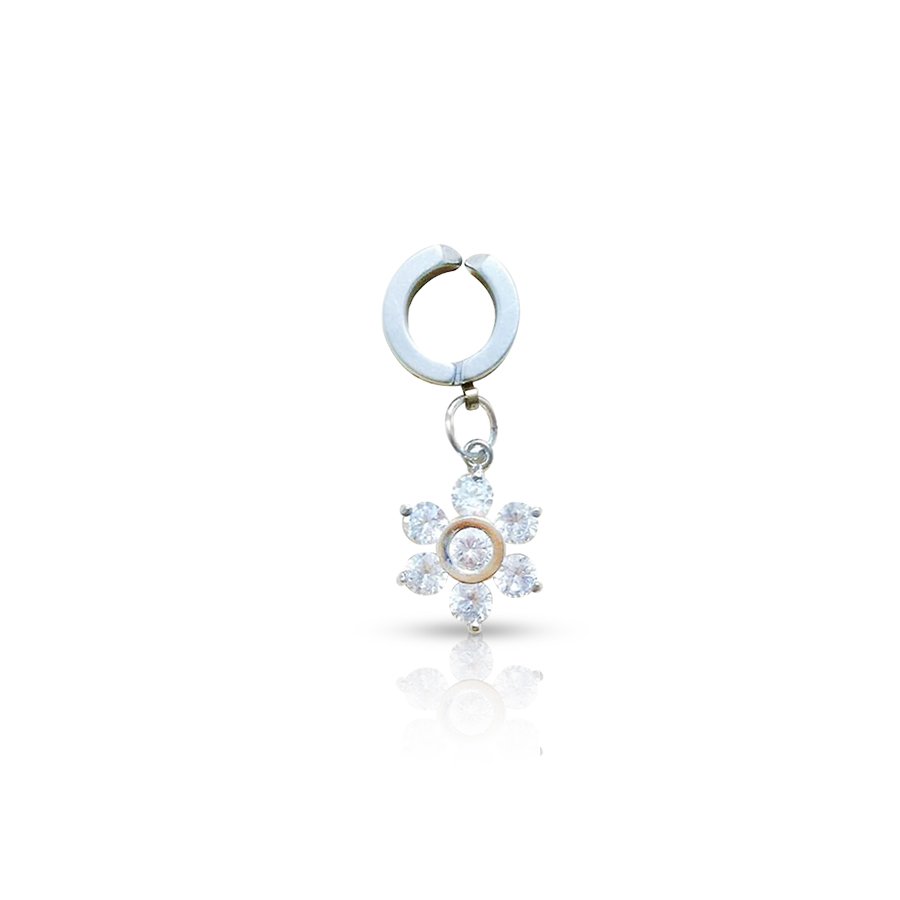 Flower Fake Belly Button Piercing Silver