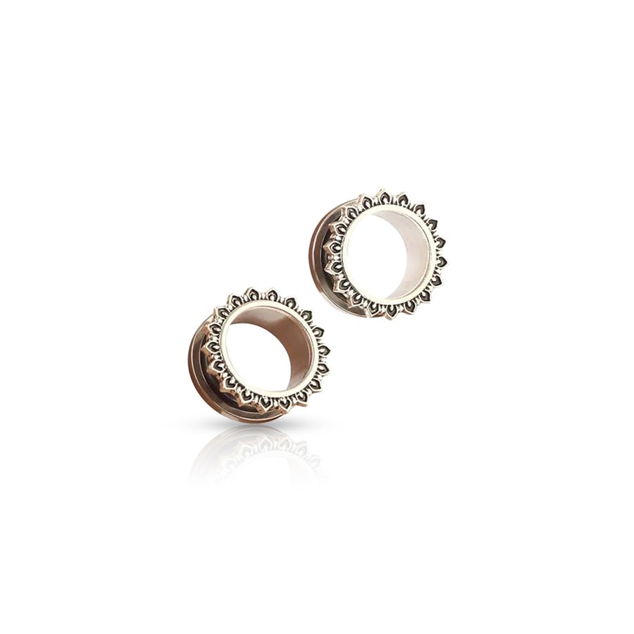 Flower Pattern Ear Plug Silver 16mm