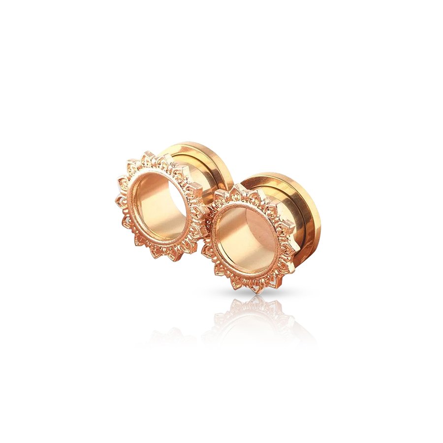 Flower Pattern Ear Plug Pink gold 16mm