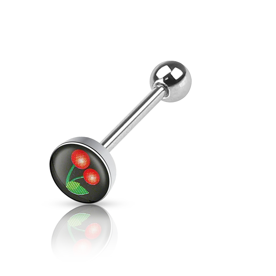Red Cherry Tongue Piercing Silver