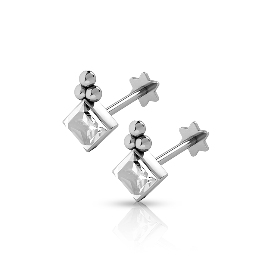Square Steel Lobe Piercing Silver