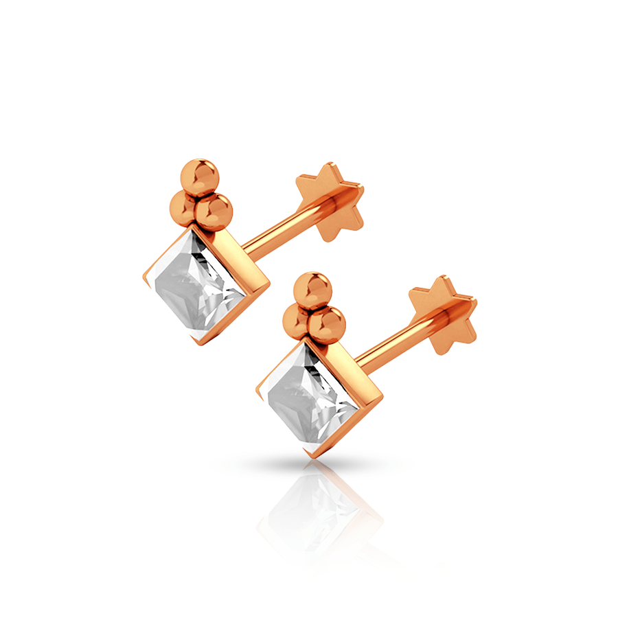 Square Steel Lobe Piercing Rose Gold