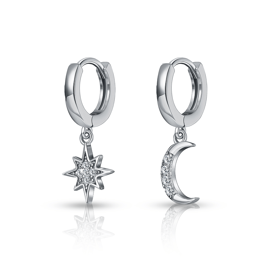 Star Moon Lobe Piercing Silver