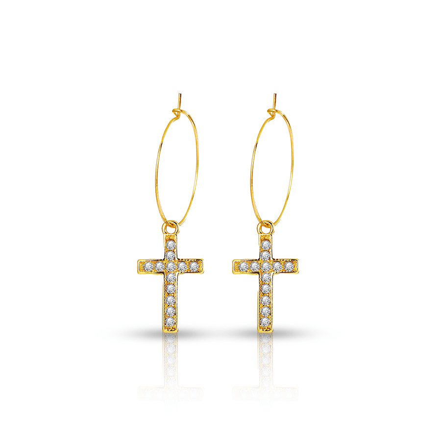 Strass Cross Lobe Piercing Gold