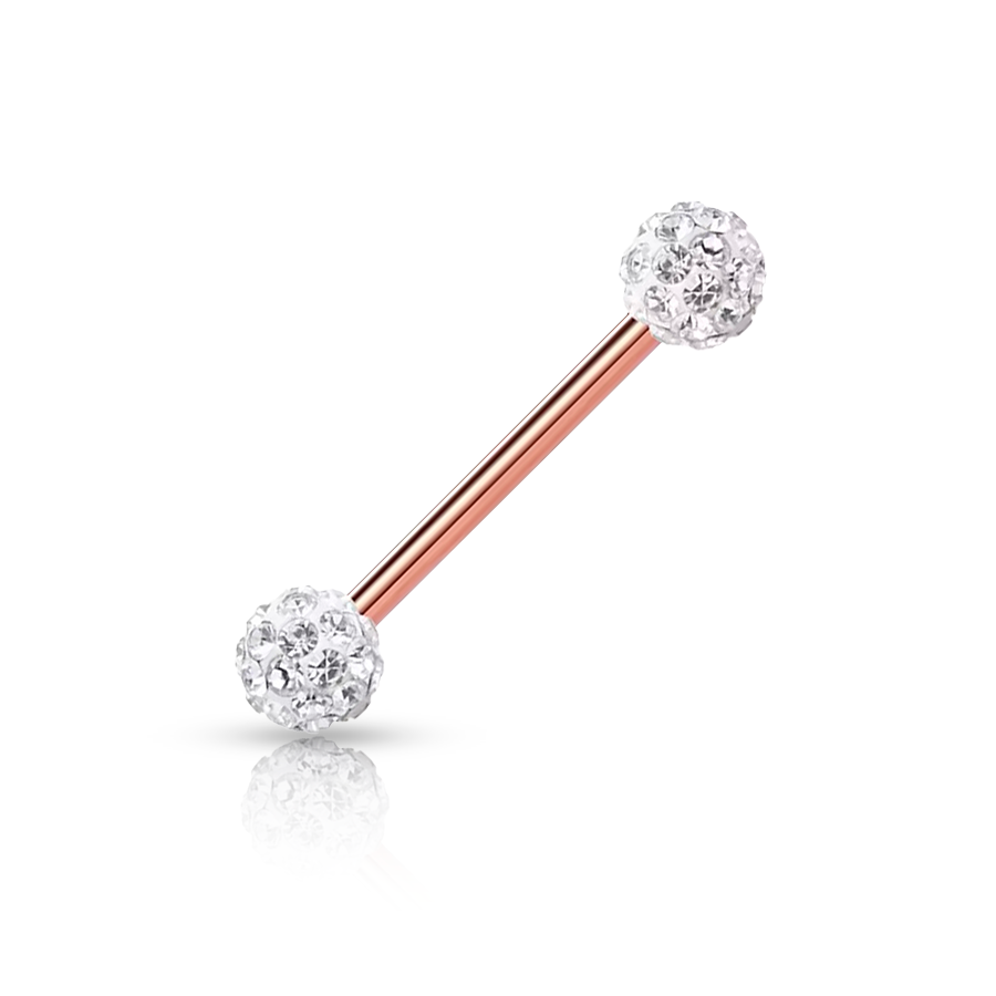 White Ball Tongue Piercing Rose Gold