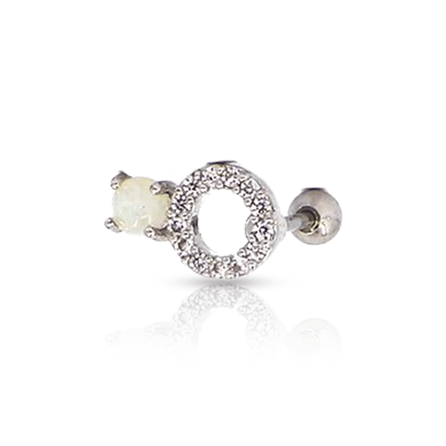 White Diamond Lobe Piercing Silver