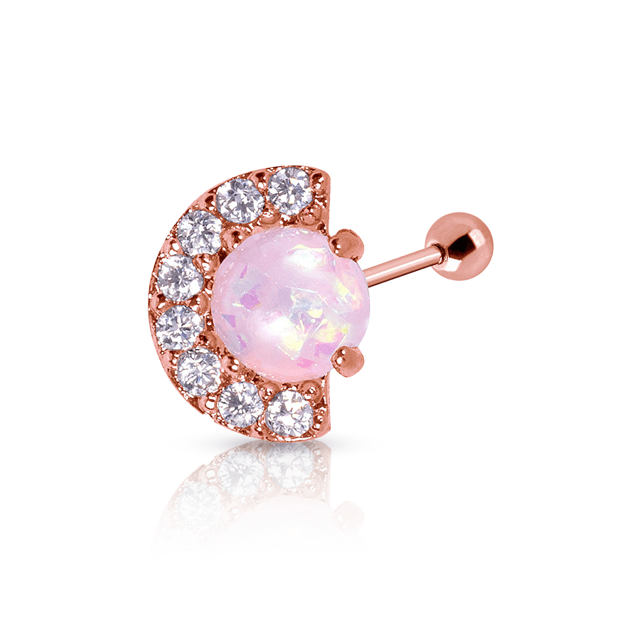 White Stone Lobe Piercing Rose Gold