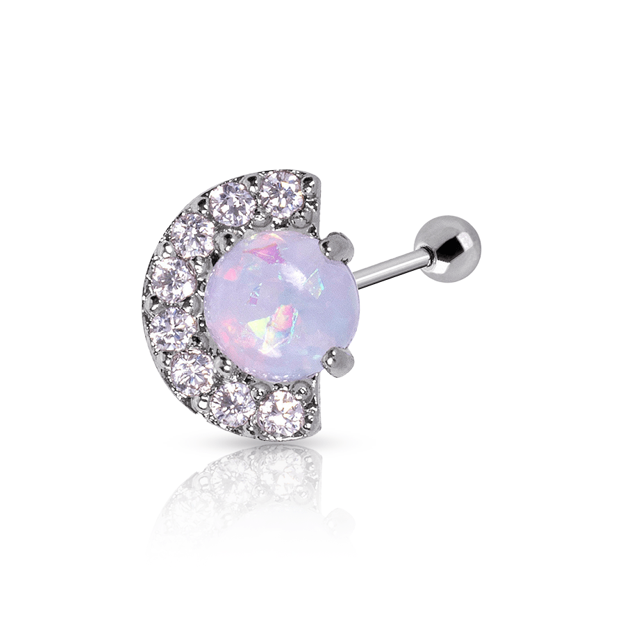 White Stone Lobe Piercing Silver