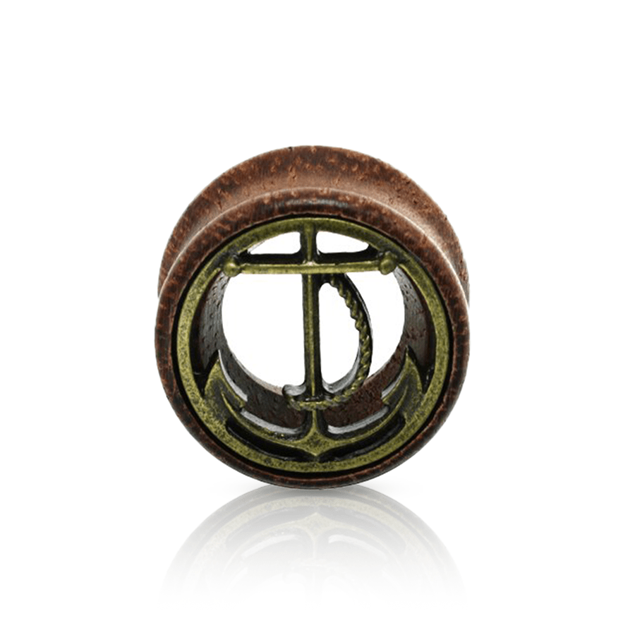 Wooden Anchor Ear Plug Brown 20mm