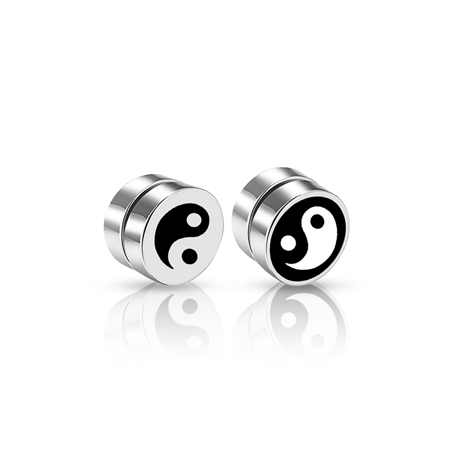 Ying-Yang Fake Ear Plug Silver Lot de 2
